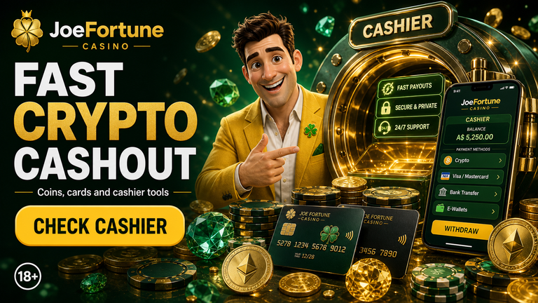 Joe Fortune cashier and rewards review scene