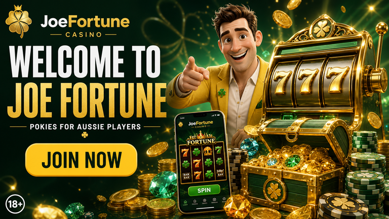 Joe Fortune review dashboard with pokies and rewards